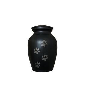 Black Silver Dog Paws Pet Cremation Ashes Metal Urn